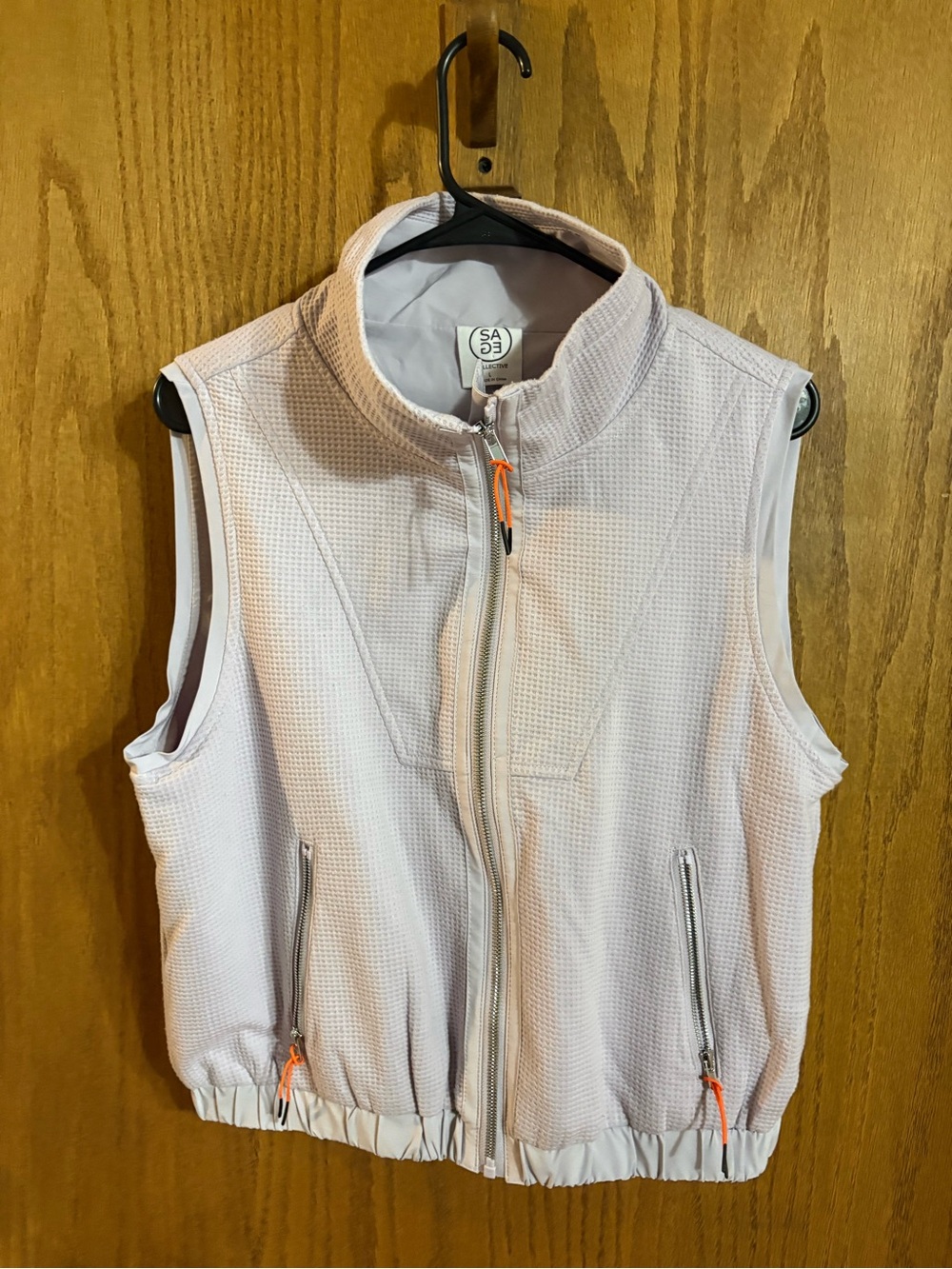 Sage Light Pink Textured Sleeveless Zip Vest